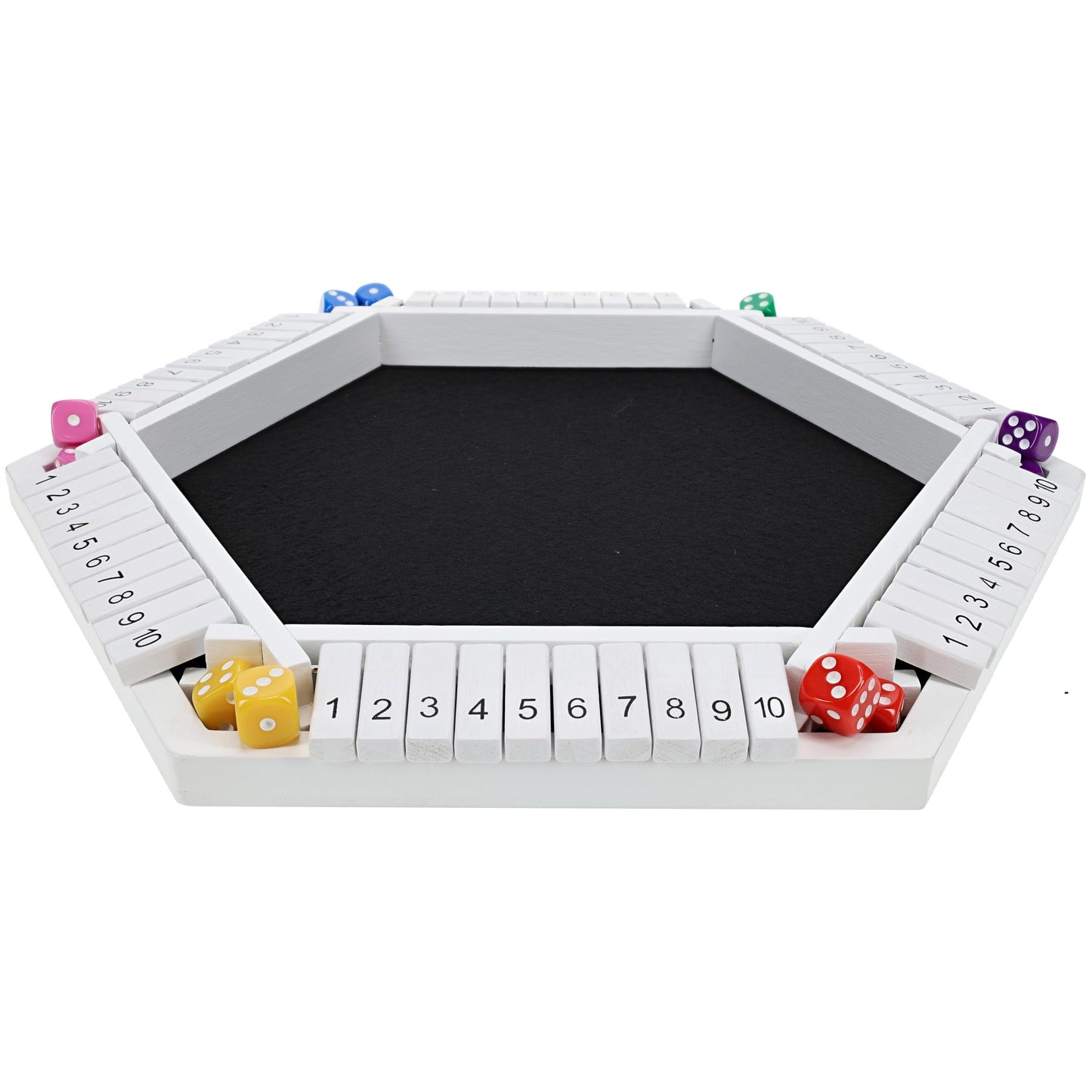 Pacific Shore Games Shut The Box Game 6 Player - White Painted Wood, Wooden Board Game, Table Games for Adults, Bar Games, Portable Dice Game for 1-6