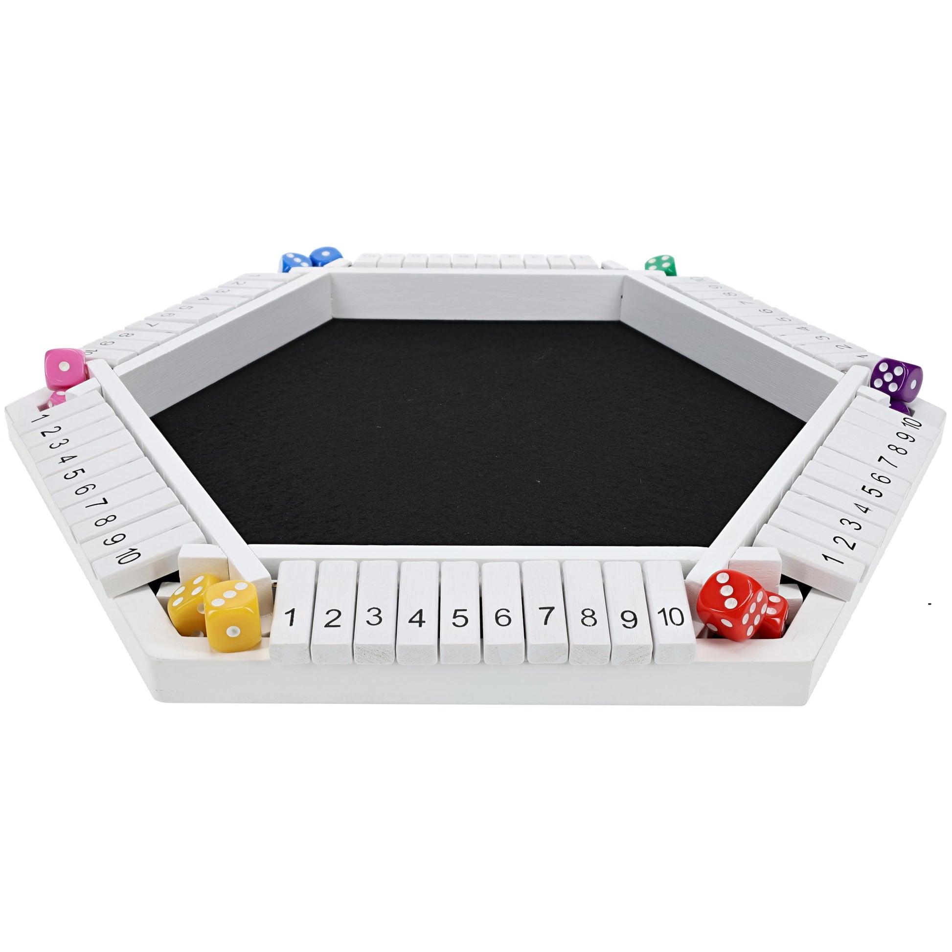 Pacific Shore Games Shut The Box Game 6 Player - White Painted Wood, Wooden Board Game, Table Games for Adults, Bar Games, Portable Dice Game for 1-6