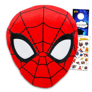 Spiderman Plush Pillow for Kids - Bundle with Decorative Spiderman Pillow for Bedroom, Bed, Couch, and More Plus Stickers | Spiderman Room Decor