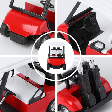 6 Pack: Diecast Golf Carts Toy with Clubs, Alloy Metal Mini Model 1:20 Scale Golfcart Pullback Vehicles for Golfing Themed Office Desk Decor, Bulk