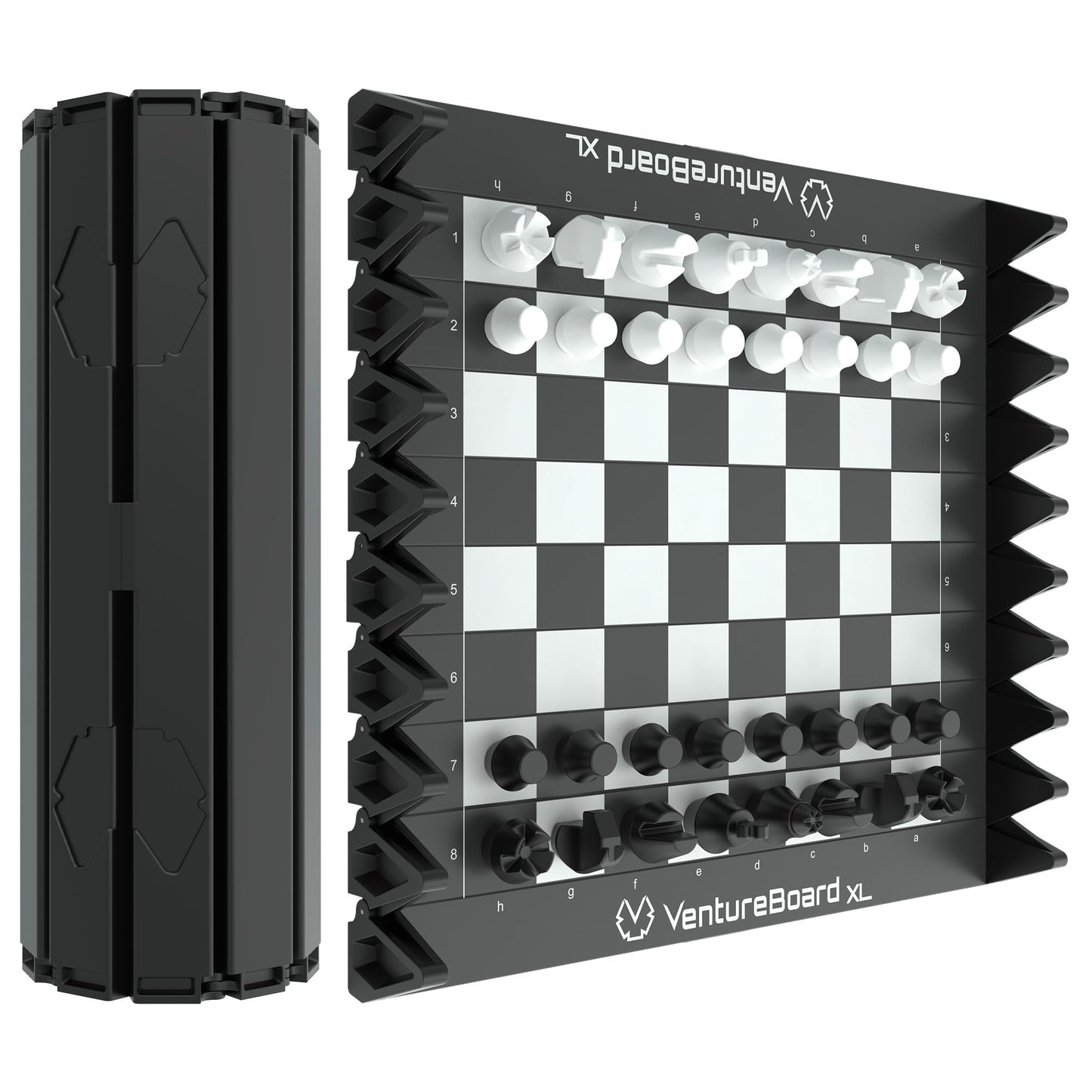VENTUREBOARD XL Full-Size 10 Inches Magnetic Unique Chess Set Board Game - Folding Board, Travel Chess Board Game Pieces - (Black/Grey)