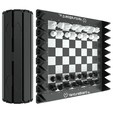 VENTUREBOARD XL Full-Size 10 Inches Magnetic Unique Chess Set Board Game - Folding Board, Travel Chess Board Game Pieces - (Black/Grey)
