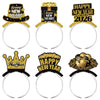 KALOR Sparkling 2026 New Year Headbands 6-Pack, Black Gold Glitter Party Headbands for New Year's Eve Party Supplies, Countdown Parties, No Assembly