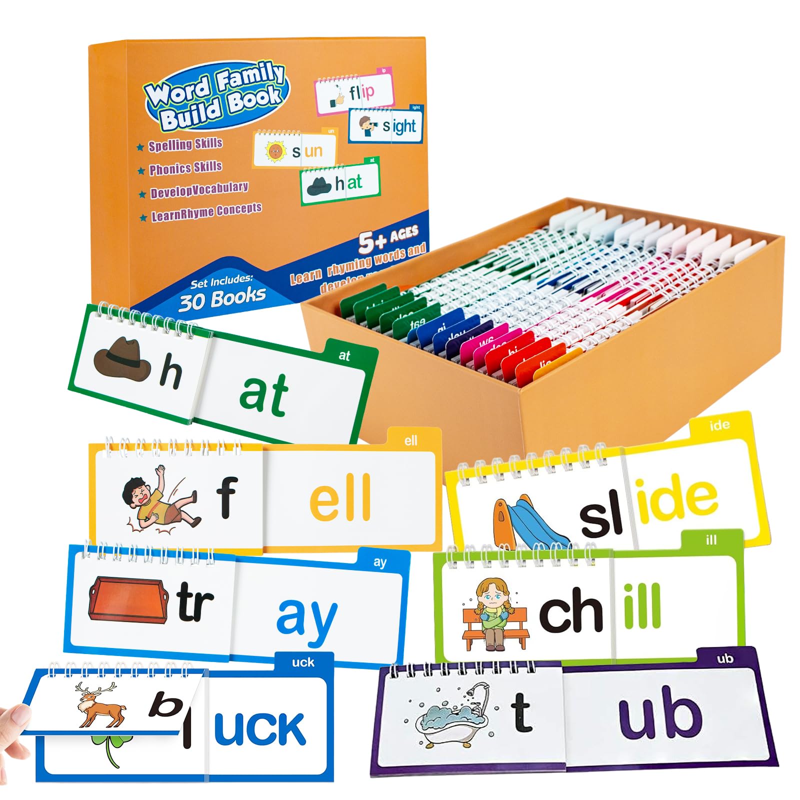 Kkogleam Phonics Flash Cards & Word Family Build Book Fun Kids Flip Books, Learn to Read 30 Read and Rhyme Flip Books, Engaging Educational Tools