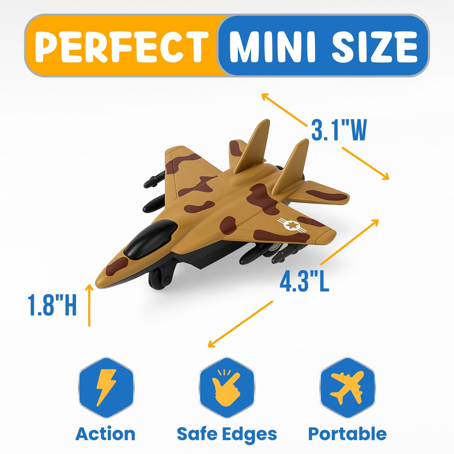 4 Pack: Diecast Fighter Jets Pullback Airplane Military Plane Toys Army Air Force Party Favors Kids Playset and Durable Die-cast Metal Miniature