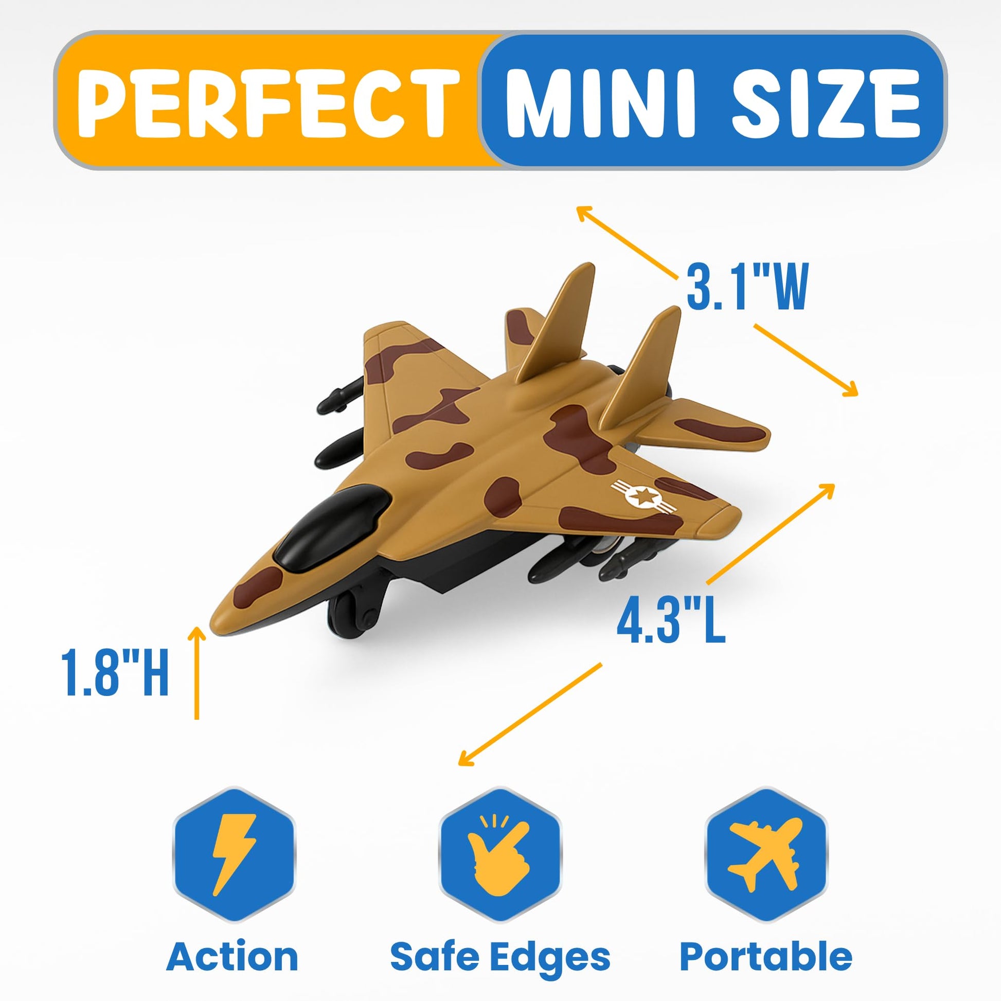 4 Pack: Diecast Fighter Jets Pullback Airplane Military Plane Toys Army Air Force Party Favors Kids Playset and Durable Die-cast Metal Miniature