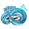 Shark Birthday Party Decorations - Shark Tableware Set, Paper Plate, Fork, Napkin, Ocean Under The Sea Theme Party Supplies for Baby Shower Boys