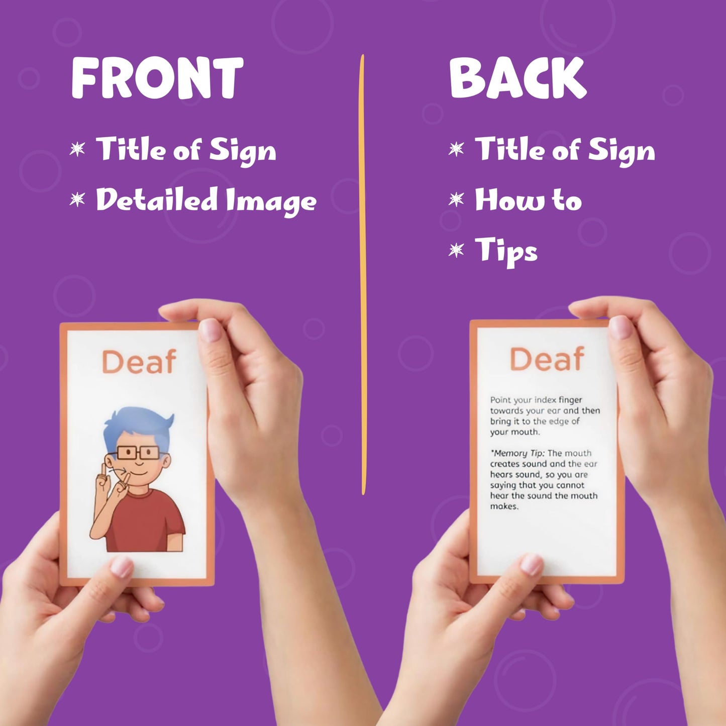 Hubble Bubble Kids American Sign Language Cards for Toddlers and Beginners - 180 ASL Flash Cards for Babies, Toddlers, Kids, ABC Flash Card for Deaf