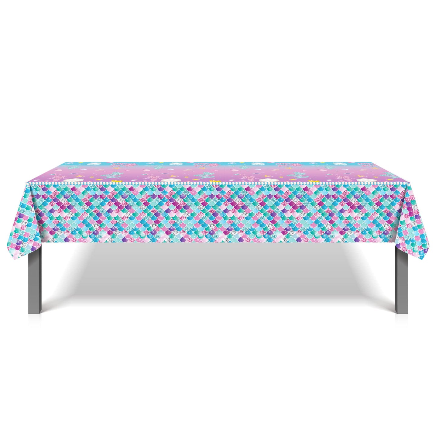 Partystadl 2 Pcs Mermaid Tablecloth, Under the Sea Table Cloth Disposable Rectangular Plastic Table Cover for Kids Girls Summer Mermaid Themed