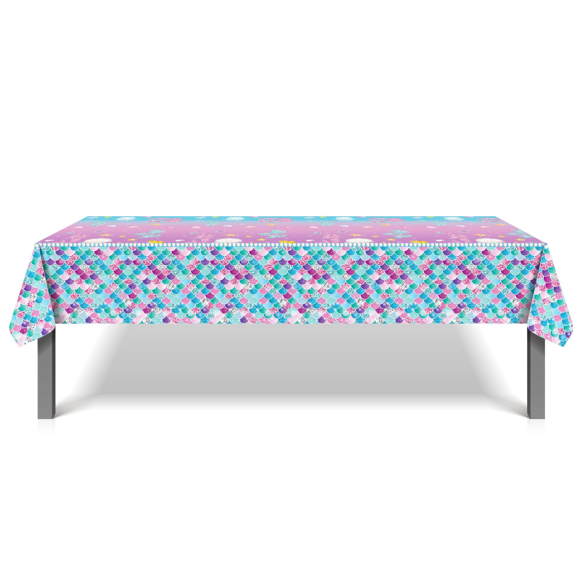 Partystadl 2 Pcs Mermaid Tablecloth, Under the Sea Table Cloth Disposable Rectangular Plastic Table Cover for Kids Girls Summer Mermaid Themed