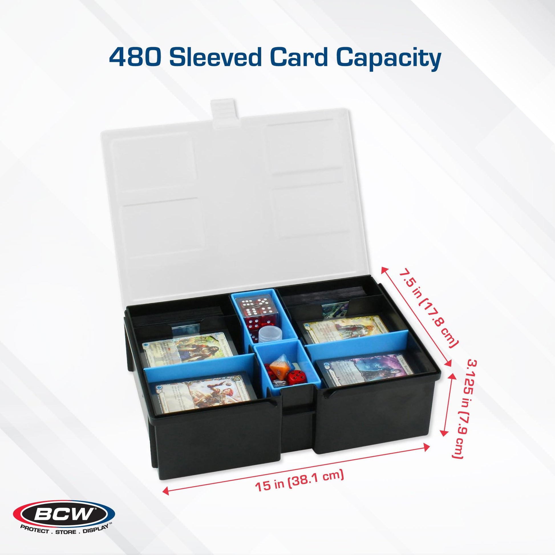 BCW Prime X4 XL Gaming Box | Playing Card Storage Box for Decks and Game Accessories, Includes Removable Dividers and Dice Trays | Trading Card