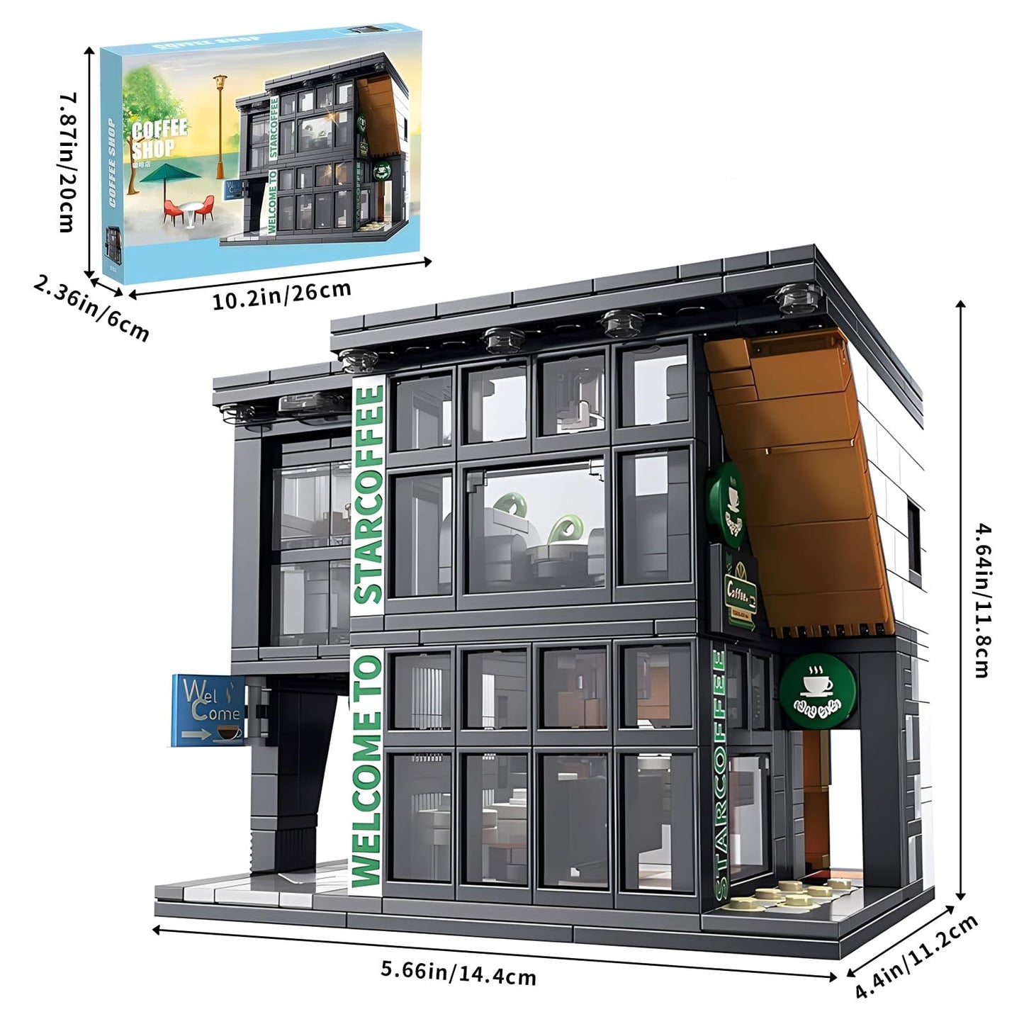 CSNRHG Coffee Shop Building Blocks Toys City Street View Architecture Model Set Birthday Age 6+ Children Teens Adult 581 Pieces