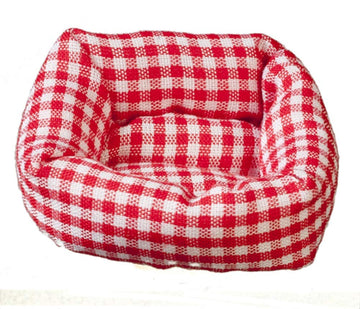 Dolls House Check Dog Cat Bed Red Gingham Fabric 1:12 Pet Accessory
