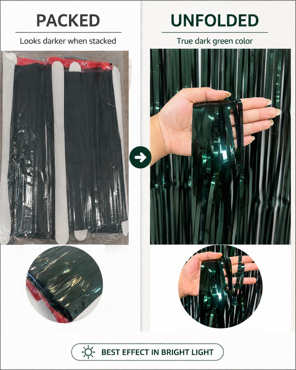 Dark Green Foil Fringe Curtain, 2 Pack 3.3x8.21ft Tinsel Foil Fringe Curtain Streamers Backdrop for Birthday Jungle Party Dinosaur Animal St Patrick's