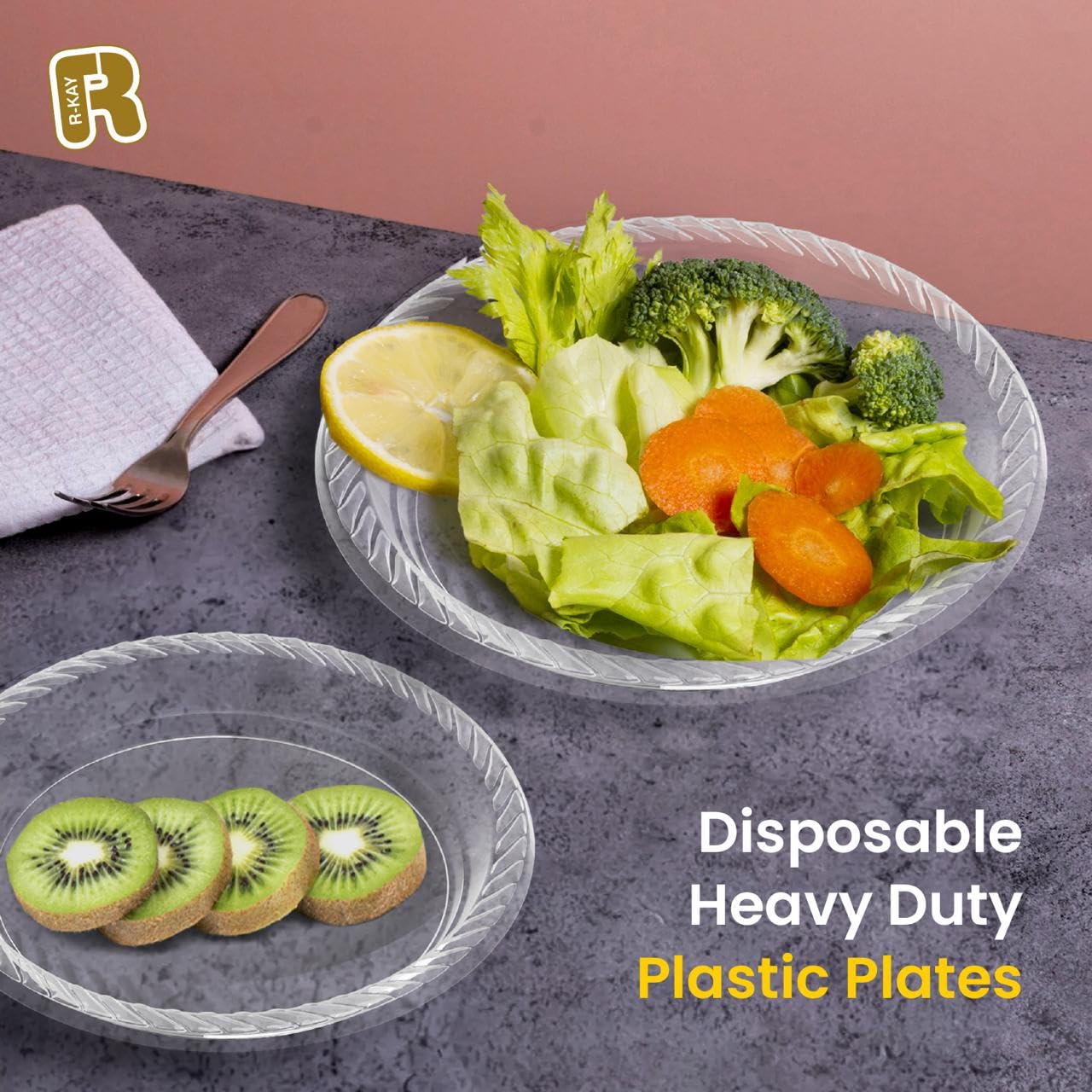 R-kay 100 Pack 6 Inch Clear Plastic Plates - Heavy Duty Small Dessert Plates - Microwavable Small Appetizer Plates - Premium 6 inch Disposable Plates
