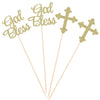 Pack of 10 Sparkly God Bless and Baptism Table Toppers for Christian Community Party Decorations Centerpiece Sticks - Gold