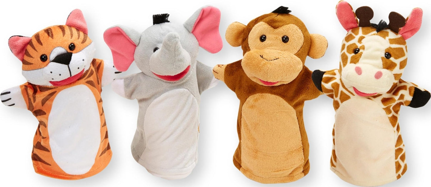 Melissa & Doug Zoo Friends Hand Puppets (Set of 4) - Elephant, Giraffe, Tiger, and Monkey