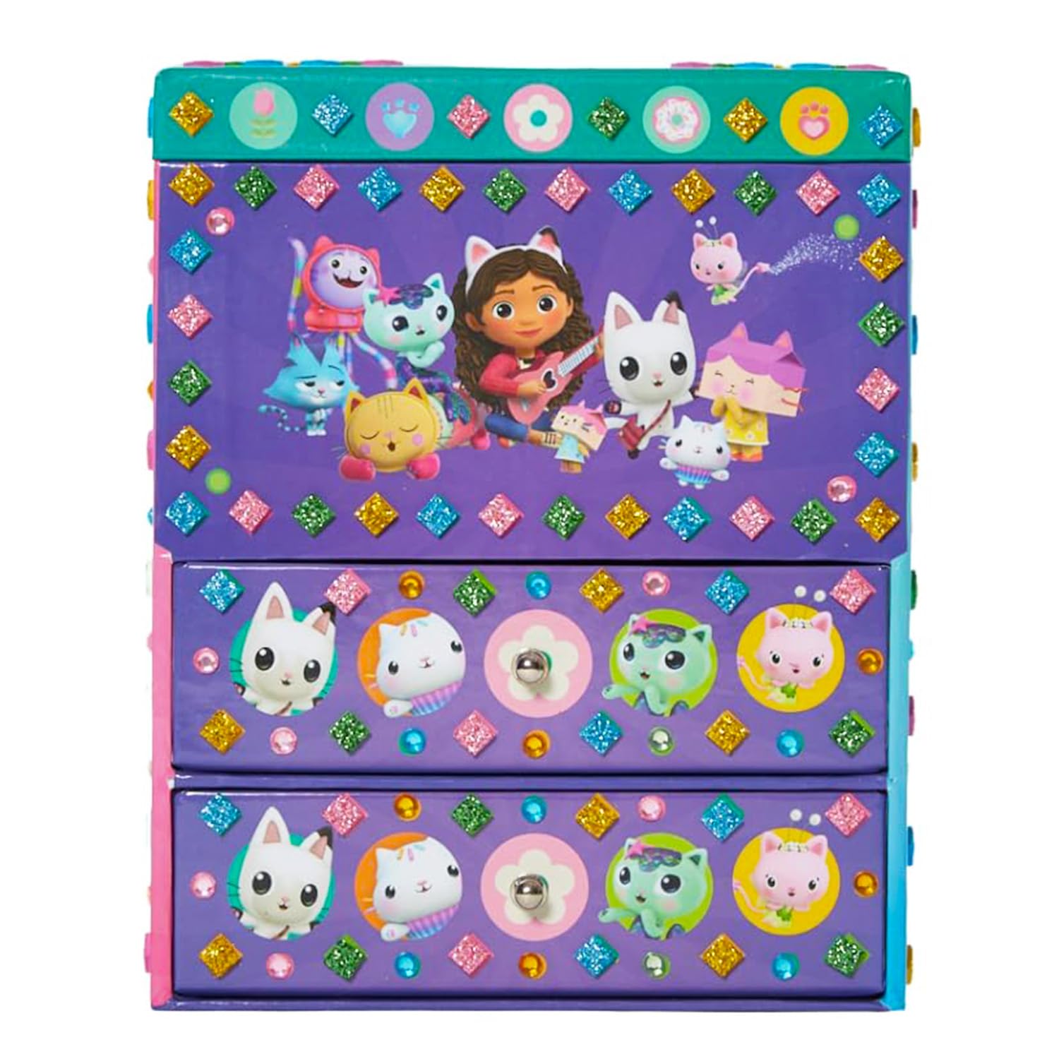 Dreamworks Gabby’s Dollhouse DIY Jewelry Box - Craft Kit Bundle with Mosaic Tiles, Adhesive Gems, and 3D Foam Sticker Plus More | Gabby's Dollhouse