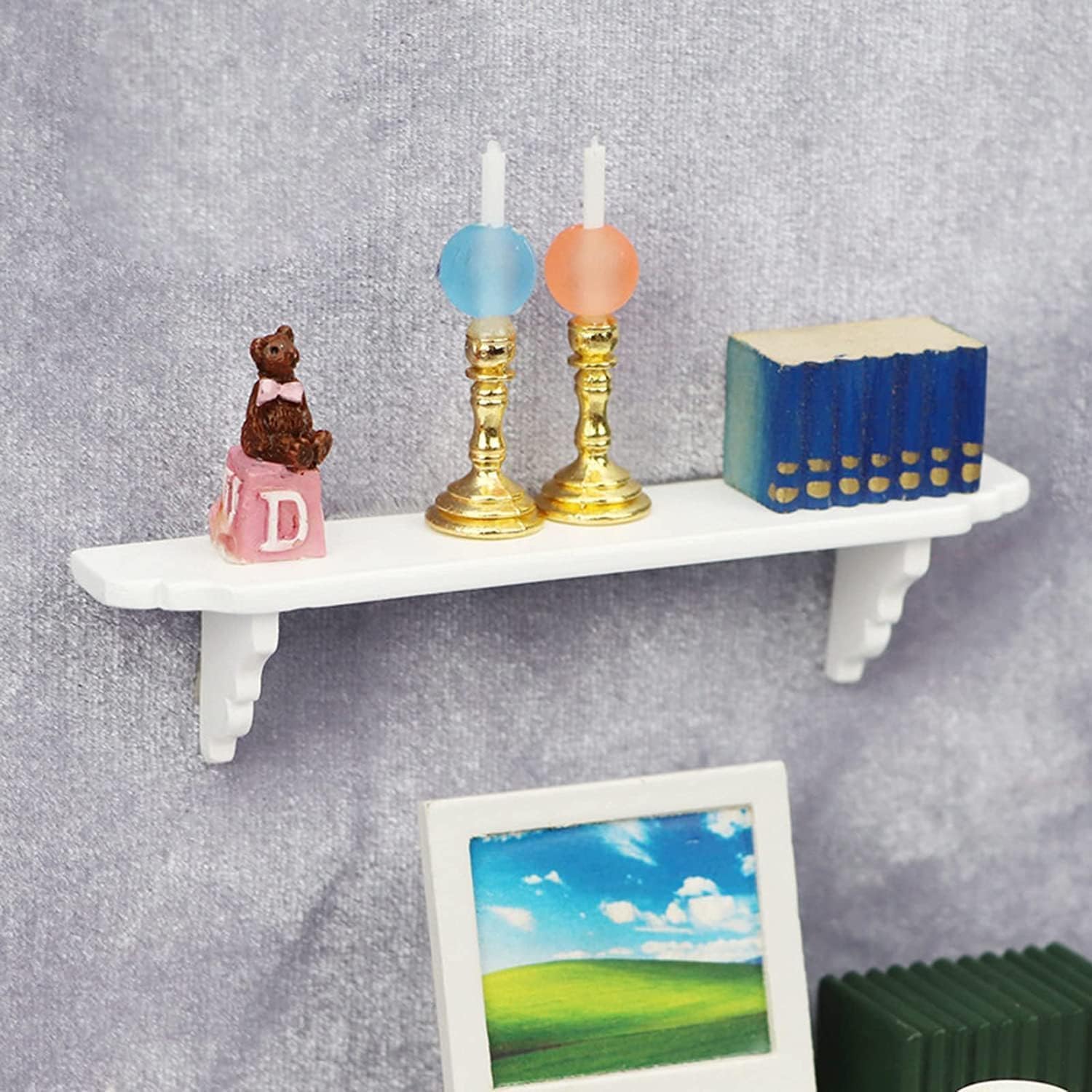 2Pcs White Dollhouse Wall Shelf,1:12 Scale Miniature Dollhouse Decor Accessories,Doll House Storage Wall Shelf for Kitchen Scene DIY Craft Ornament