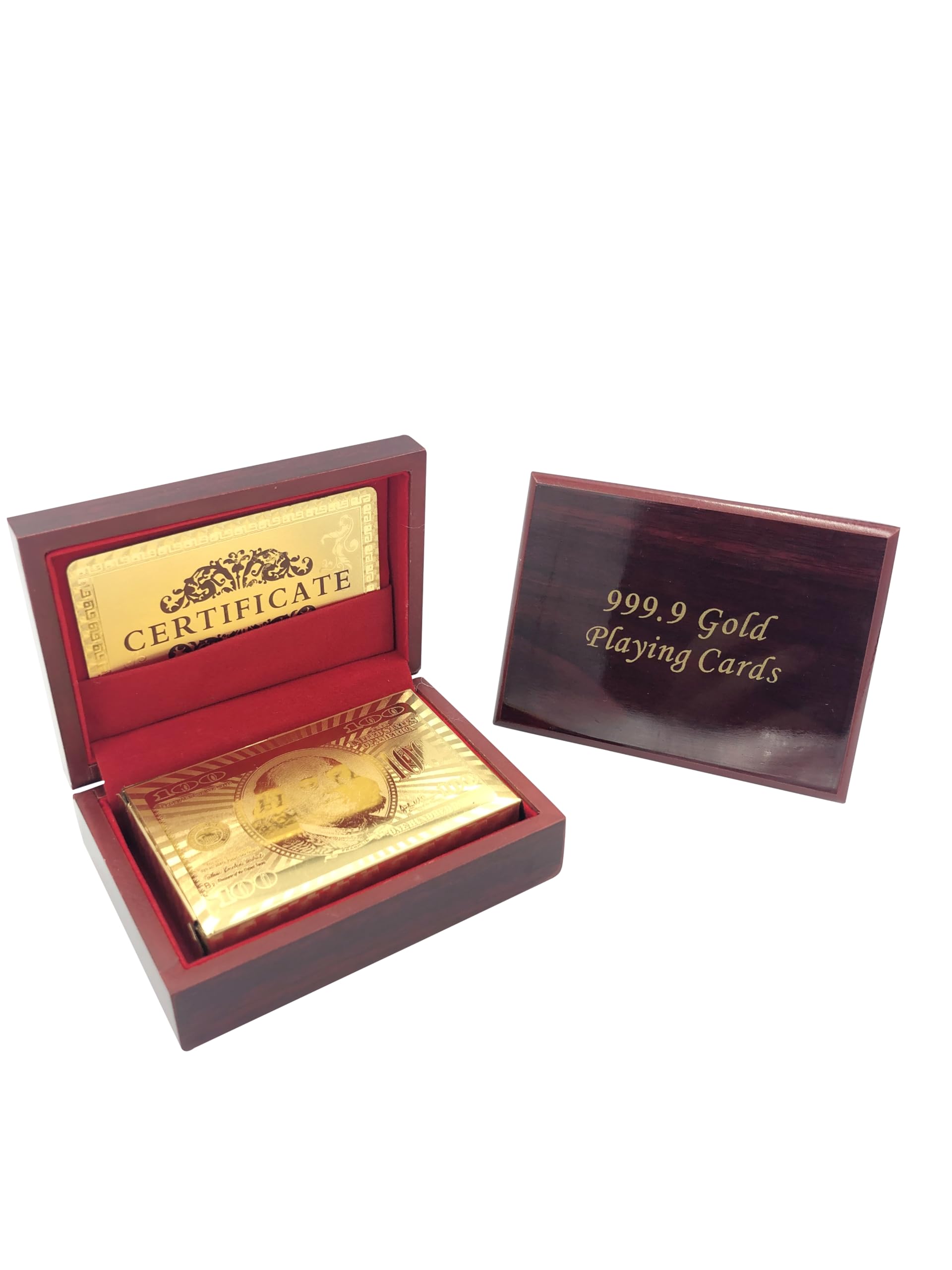 Yuanhe Gold Deck of Cards - Waterproof Playing Cards Luxury Playing Cards with Wooden Gift Box,Great for Poker Cards Game, Game Nights and Casino