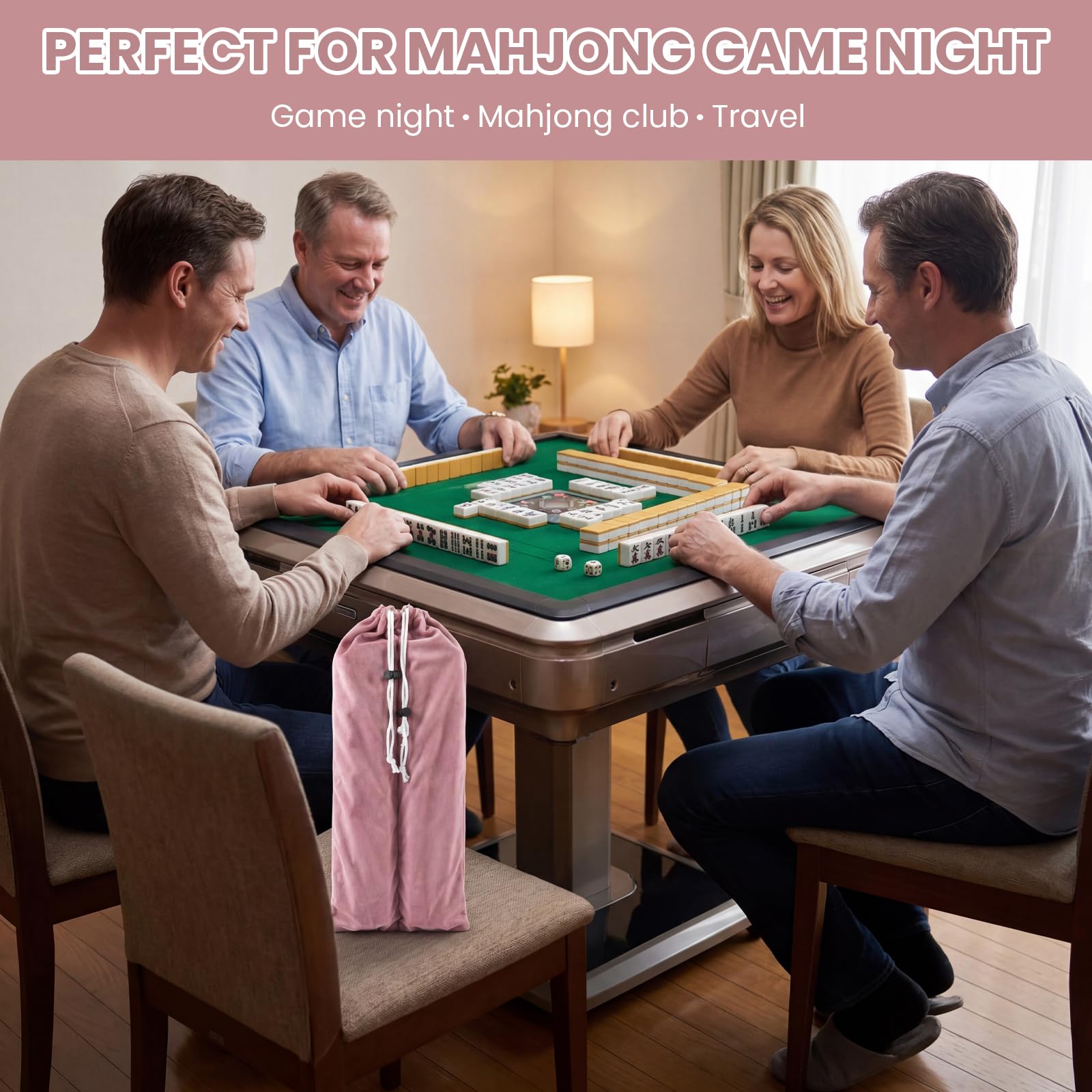 YCQDDA Mahjong Rack Bag, Soft Velvet Dual-Slot Storage Bag for 4 Mahjong Racks with Pushers, Drawstring Carrying Case, Giftable Mahjong Accessory