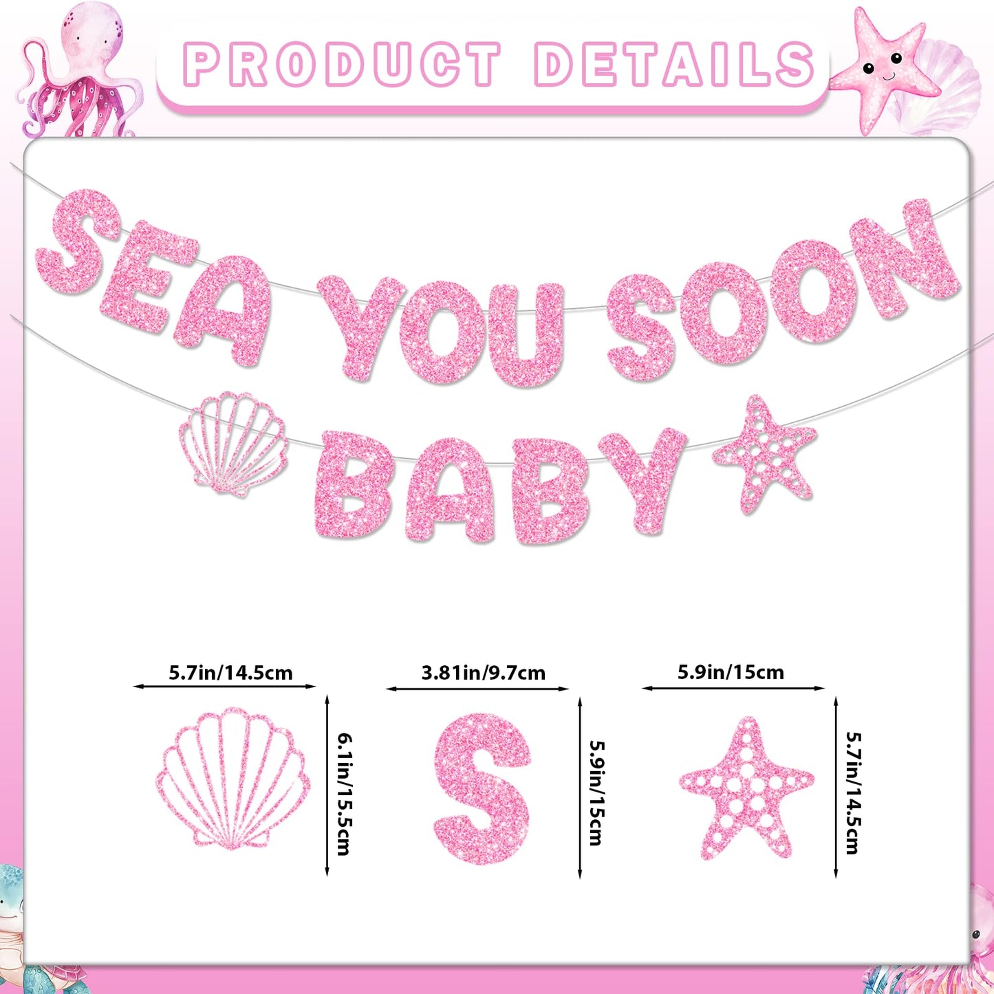 Sea You Soon Baby Shower Decorations: Under The Sea Baby Shower Decorations Ocean Baby Banner Girl Pink