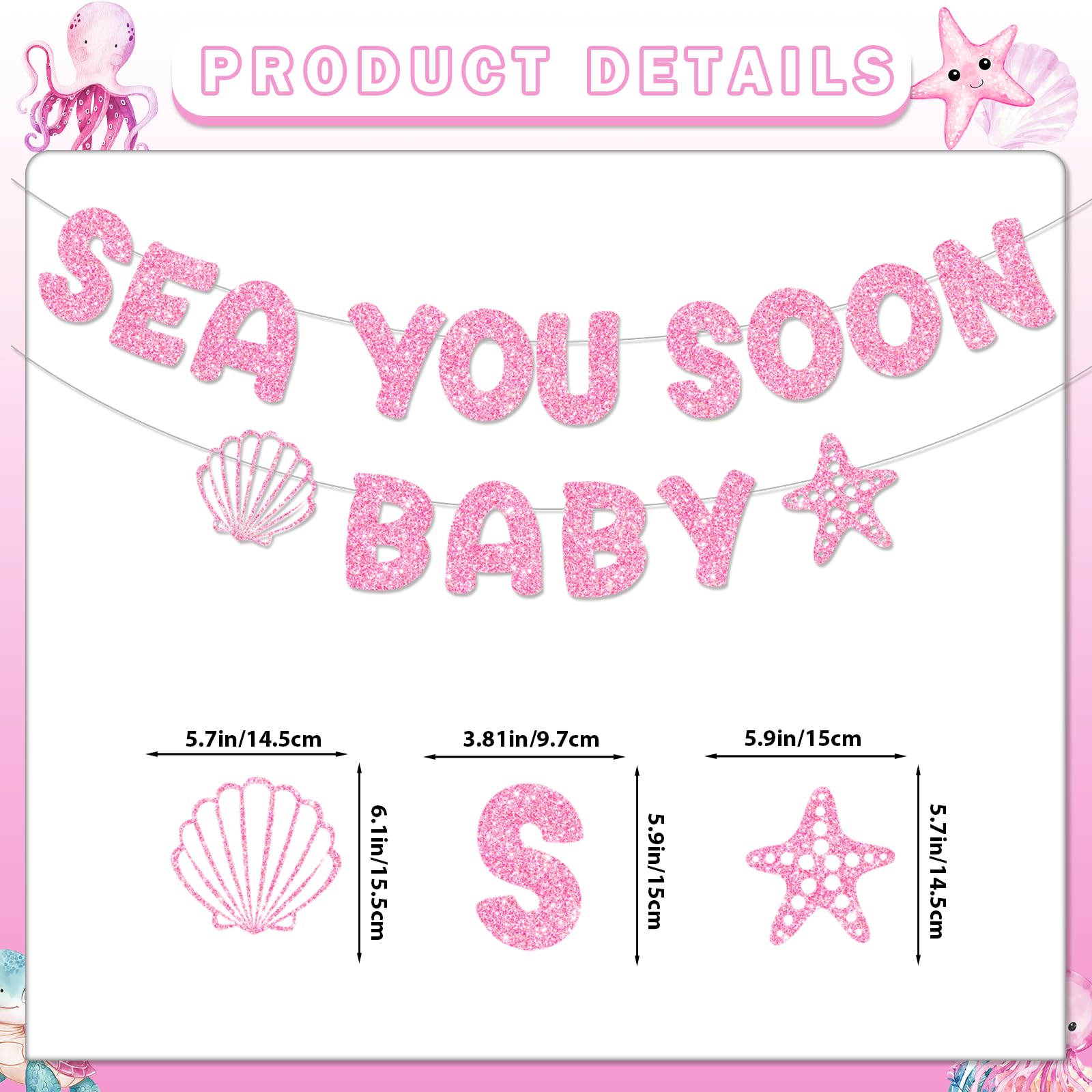 Sea You Soon Baby Shower Decorations: Under The Sea Baby Shower Decorations Ocean Baby Banner Girl Pink
