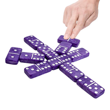 Vovotuzzi Dominos Set for Adults and Kids - Domino Set for Classic Board Games - Thick Jumbo Dominoes Double 6 for Travel Games - Purple Domino's 28