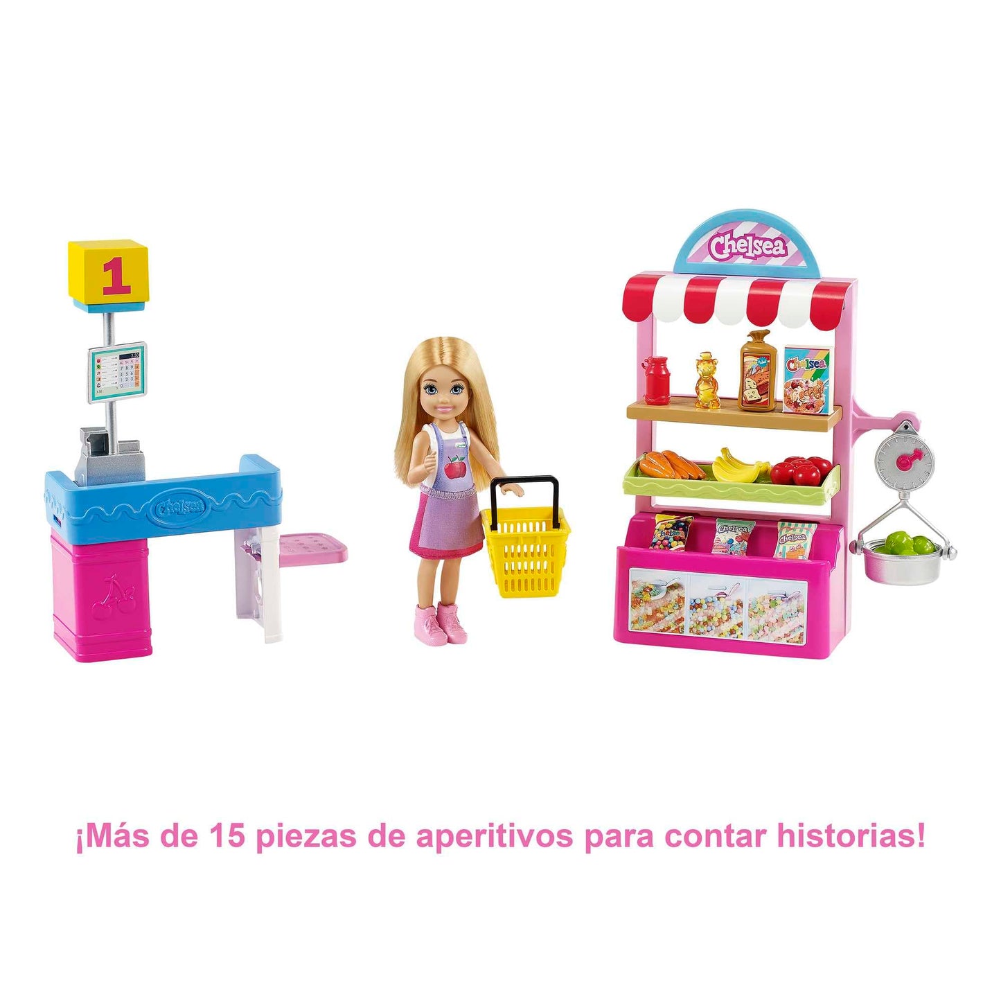Barbie Chelsea Can Be Doll & Snack Stand Playset with 15+ Accessories Including Snack Stand, Register & Shopping Basket, Blond Doll