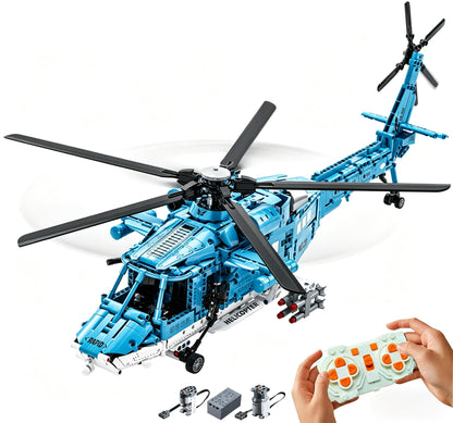 Powered Military Helicopter Building Blocks Set - 1521PCS Army Aircraft Bricks Model with Motor-Driven Rotors, Power Module & Mechanical Gear System