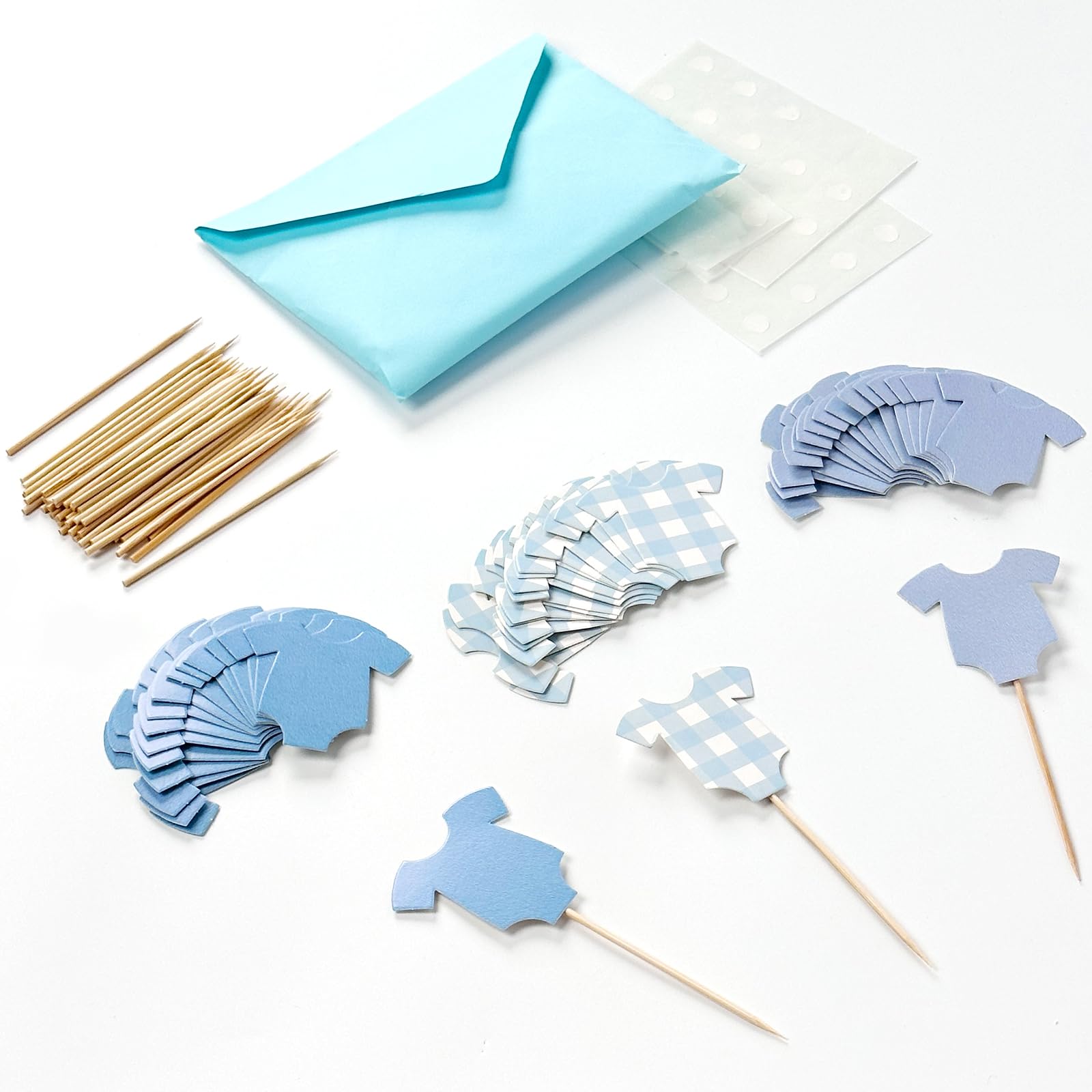 48 PCS Blue Bodysuit Happy Birthday Cupcake Toppers Party Decorations