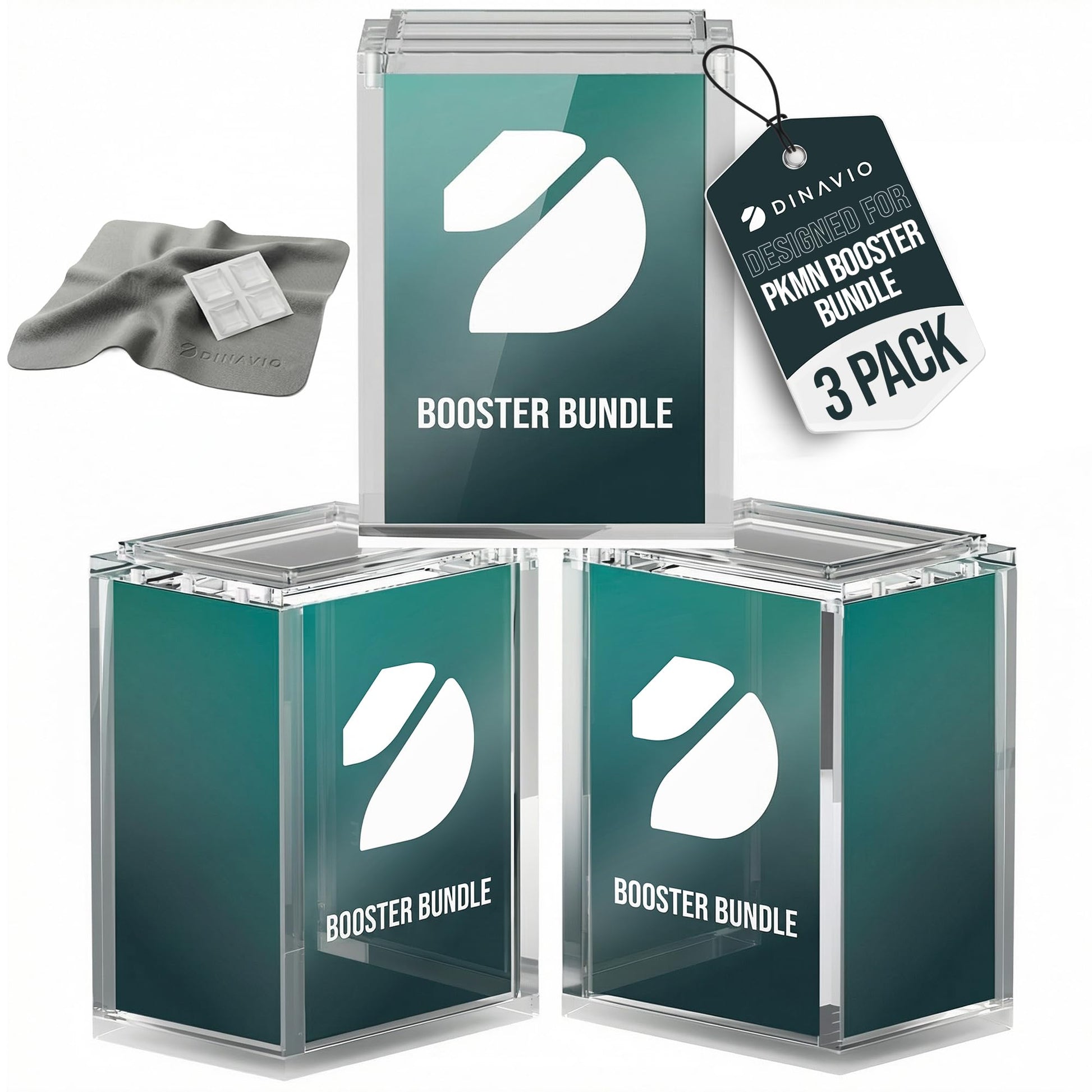 Dinavio Crafthouse 3 Pack PKMN Booster Bundle Acrylic Case with Stackable Grooves - 8mm+5mm, N52 Magnets - Compatible Up to Phantasmal Flames