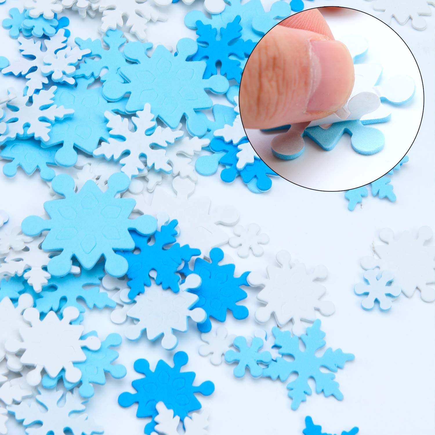 Aneco 600 Pieces Winter Foam Snowflake Stickers Christmas Self-Adhesive Blue and White Snowflake Shape Stickers for Home Holiday Xmas Party DIY Craft