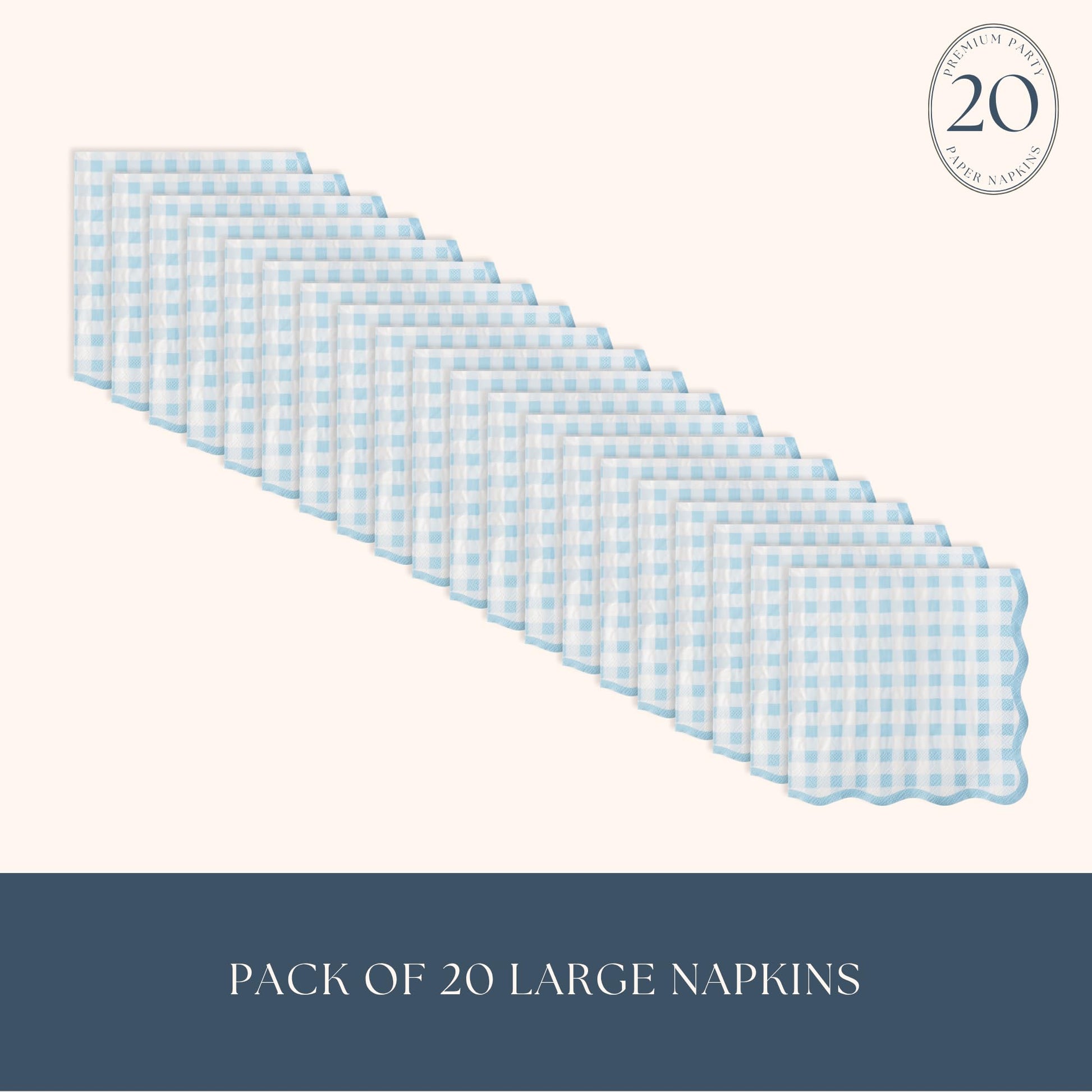 Bonjour Fête Light Blue Gingham Paper Party Dinner Napkins | Premium Party Supplies | Baby Showers, Bridal Showers, Tea Parties, & Casual Gatherings |