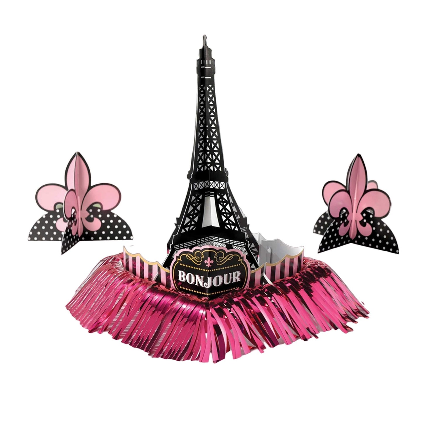 Elegant Day in Paris Black & Pink Paper Table Decorating Kit - 6.25" (1 Set) - Ideal for Romantic Themed Events