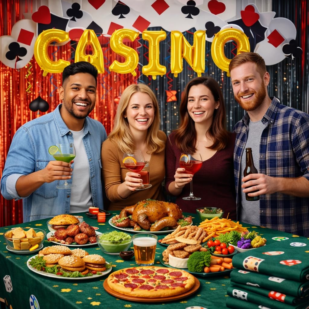Oojami Poker Party Tablecloths 4 Pack - 54" x 108" Casino Theme Plastic Table Covers for Birthday, Casino Night, Vegas Theme Party Decorations