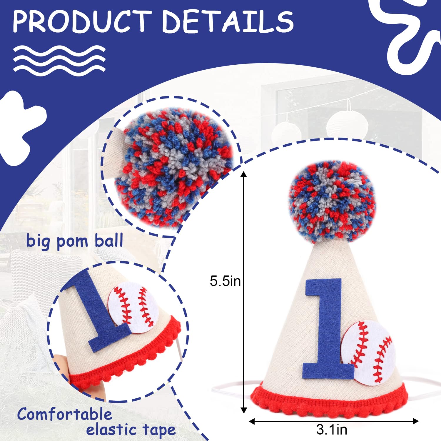 WAUAO Baseball 1st Birthday Party Hat - Rookie Of The Year Birthday Decorations,Baseball 1st Birthday Decorations,Baseball First Birthday Crown