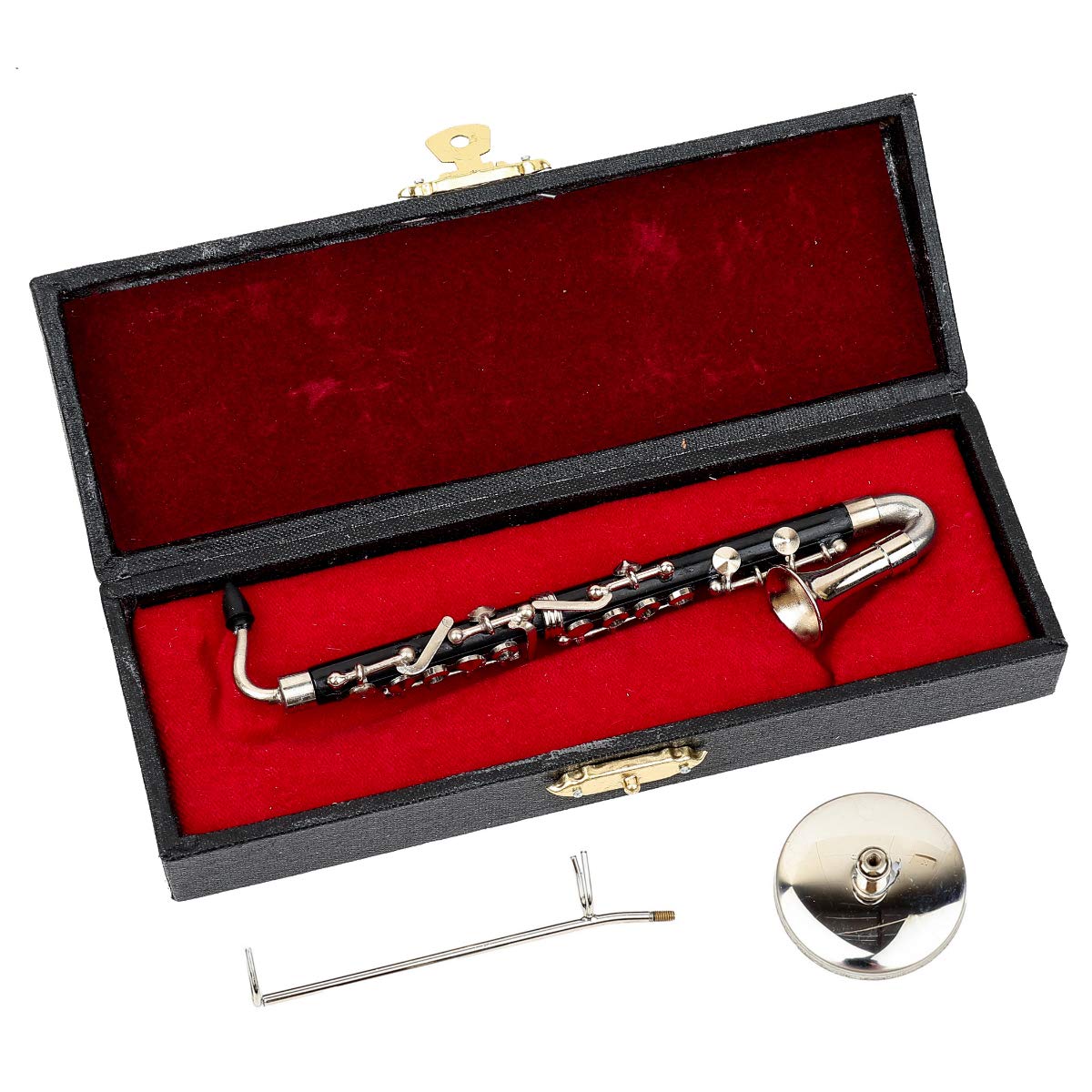 Dselvgvu Miniature Bass Clarinet with Stand and Case Mini Musical Instrument Bass Clarinet Replica Collectible Figurines Dollhouse Accessories Model