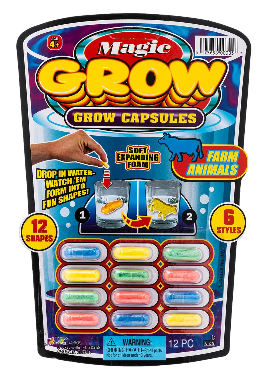 JA-RU Magic Grow Capsules Growing Animal Toys for Kids (12 Capsules) 305-1K