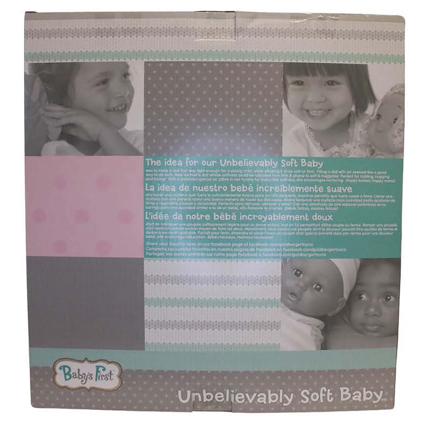 Goldberger Baby's First 19" Unbelievably Soft Baby Doll in Gray Striped PJs. Patented "Air Pillow" Tummy - Super Light and Huggable - For Toddlers 2