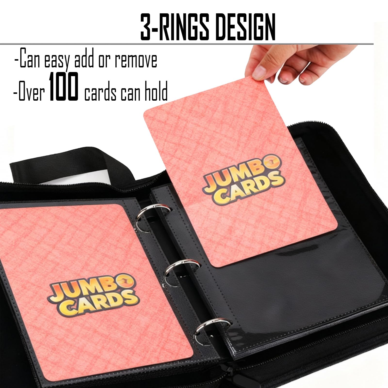 Jumbo Card Binder With 100+Sleeves Fit XL Oversized Jumbo Cards - Premium Penny Sleeves,3-Ring Jumbo Card Binder for Oversized Cards 5.9 * 8.1 Inch.