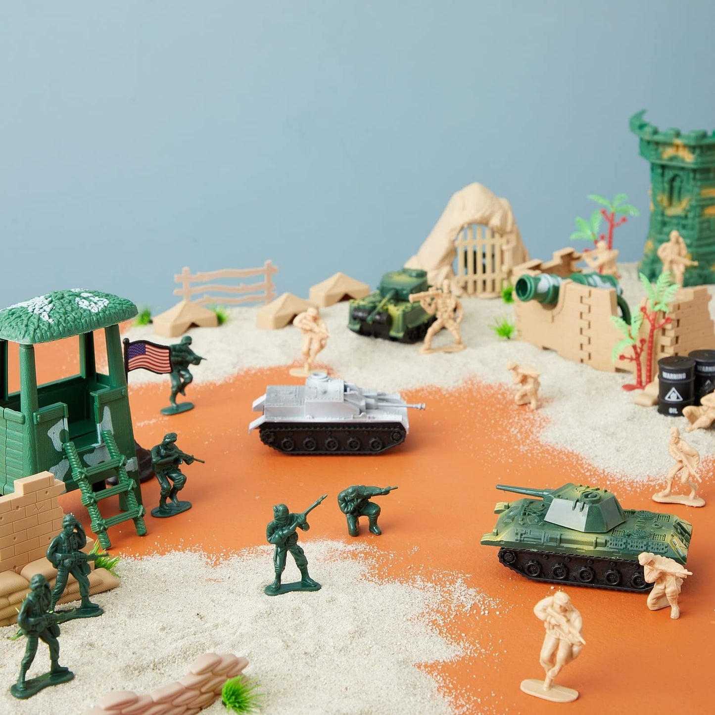 Juvale Action Figures Army Men Playset - Army Toys & Toy Soldiers for Boys Ages 8+ with Tanks & Weapons - Action Figure Accessories & Portable Storage
