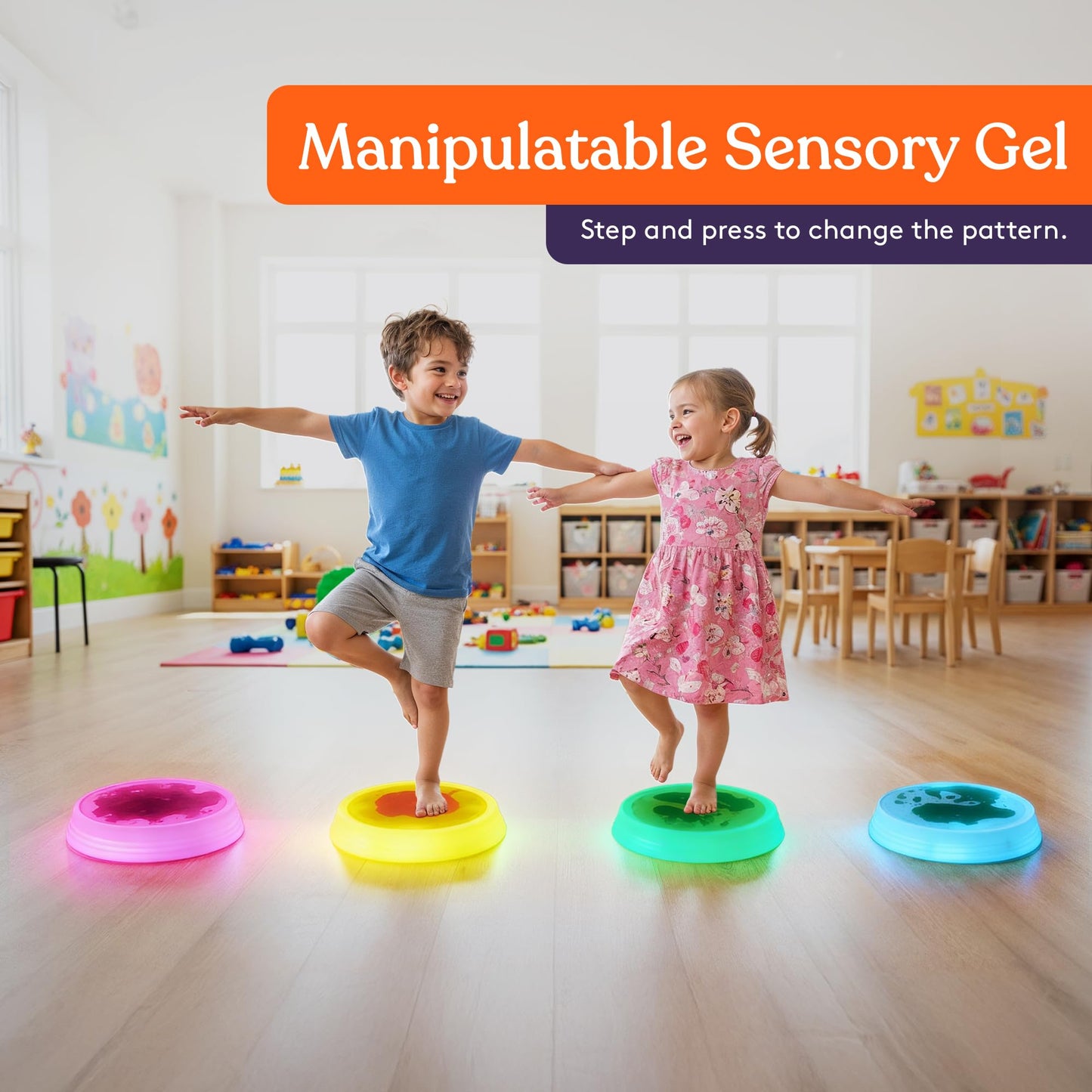 Special Supplies Liquid Gel LED Stepping Stones for Kids - Light-Up Circle Balance Blocks - Promote Coordination, Balance, Strength for Children