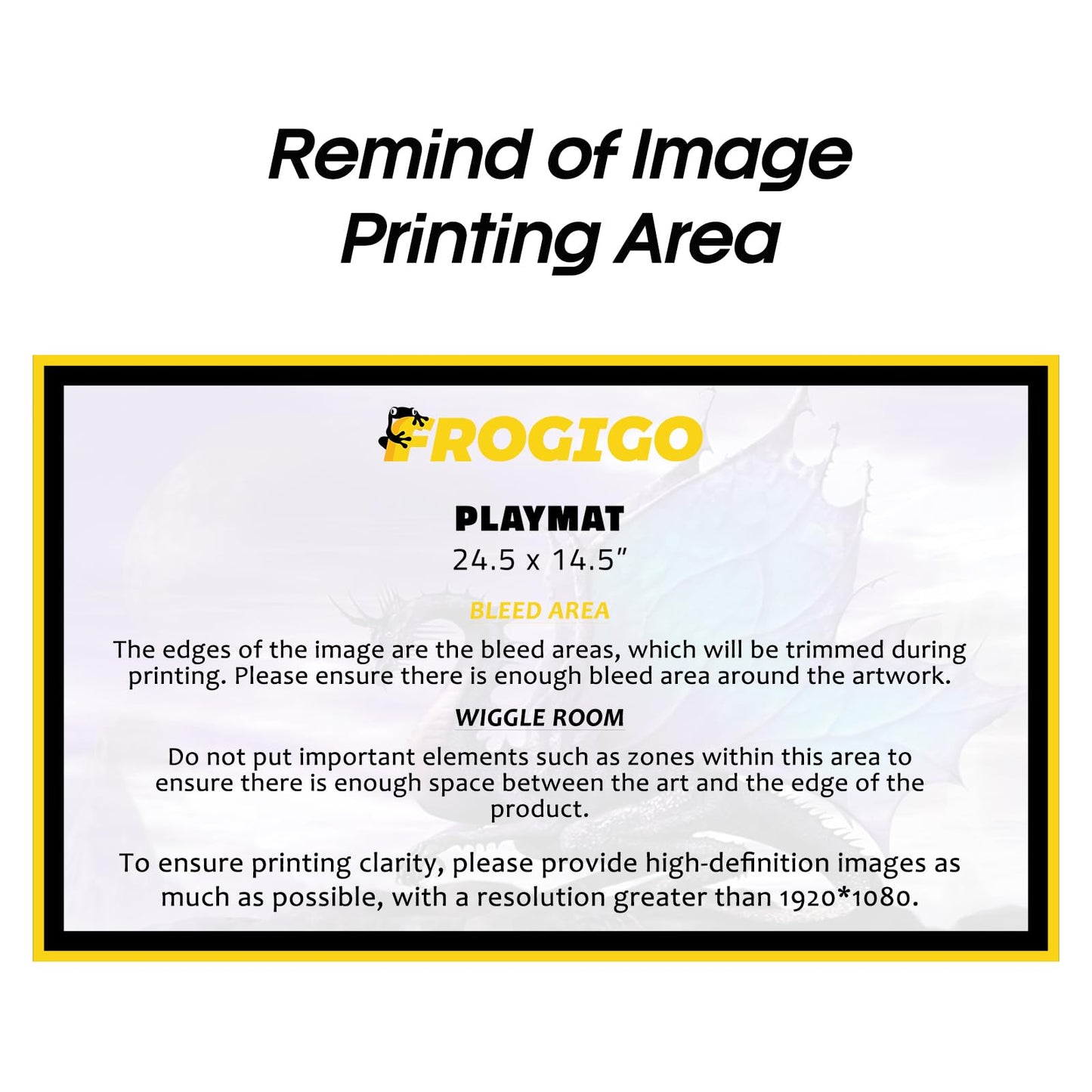 FROGIGO Custom Playmat 24" x 14" Non-Slip with Mat Bag - Printable Play Zone & Optional Stitched Edging, Any Image Printed Your Design Tournament