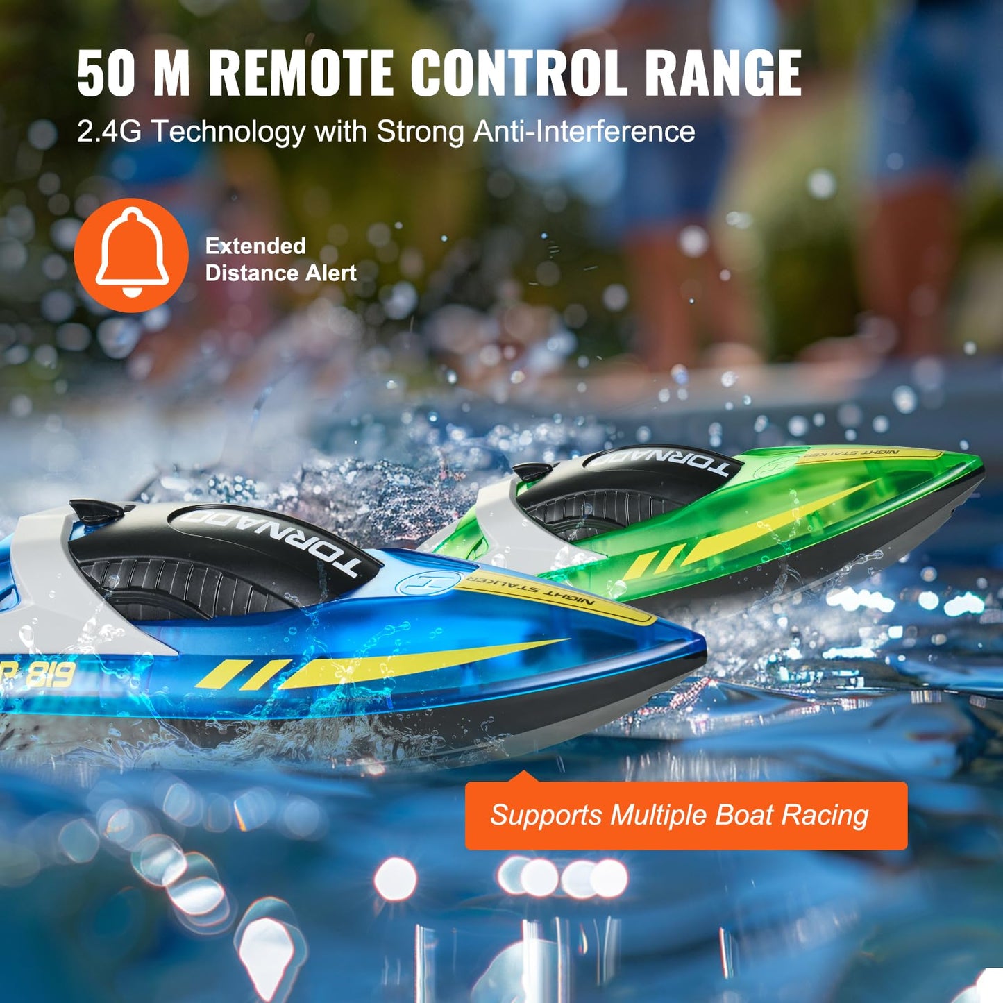 VEVOR RC Boat for Kids, 2Pack Remote Control Boat for Pools & Lakes, Racing Boat with LED Light & 4 Rechargeable Batteries, Whole Body Waterproof