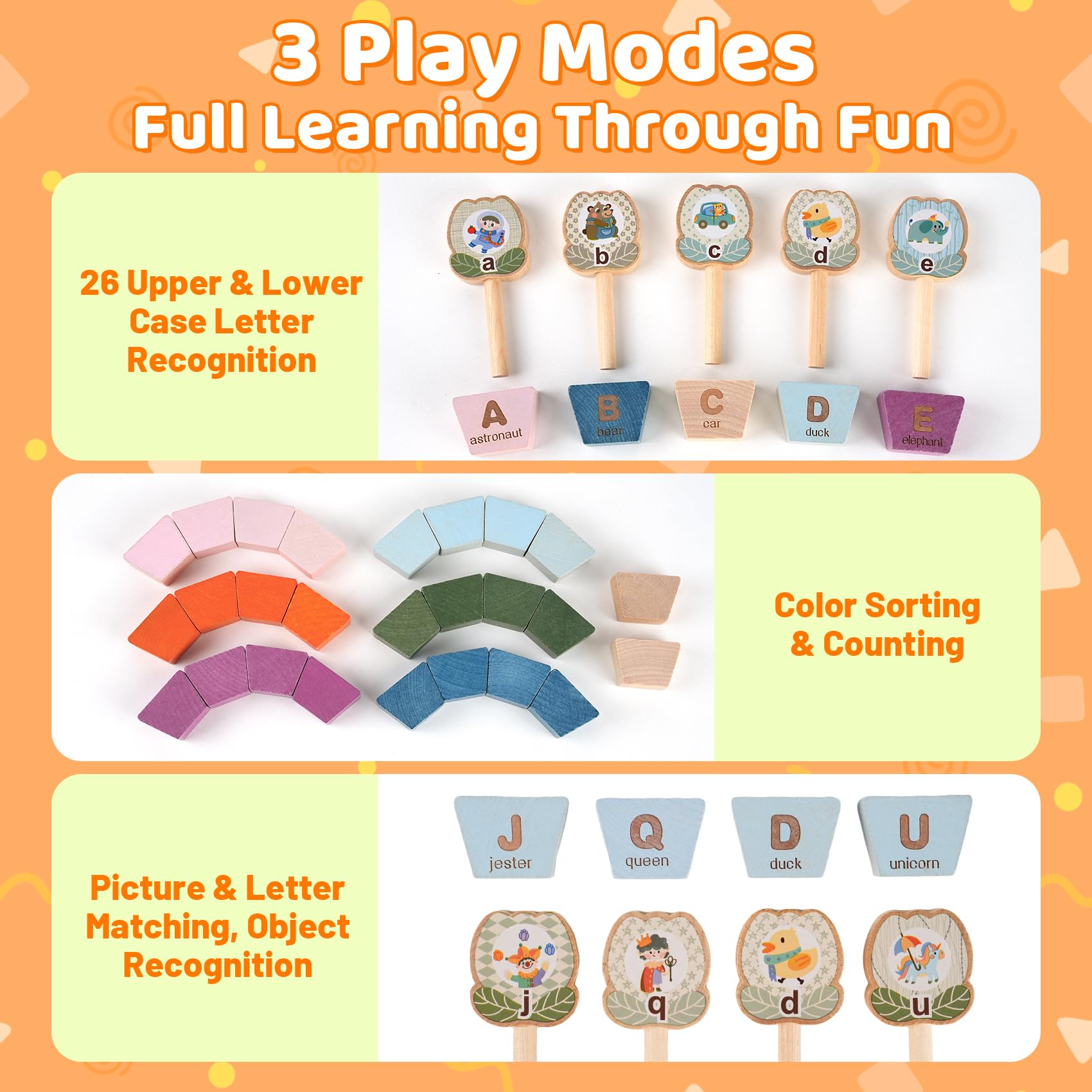 ODRIEW ABC Alphabet Puzzle Toys, Toddler Learning Preschool Toys, Wooden Flower Montessori Educational Toy with Storage Bag, Matching Games