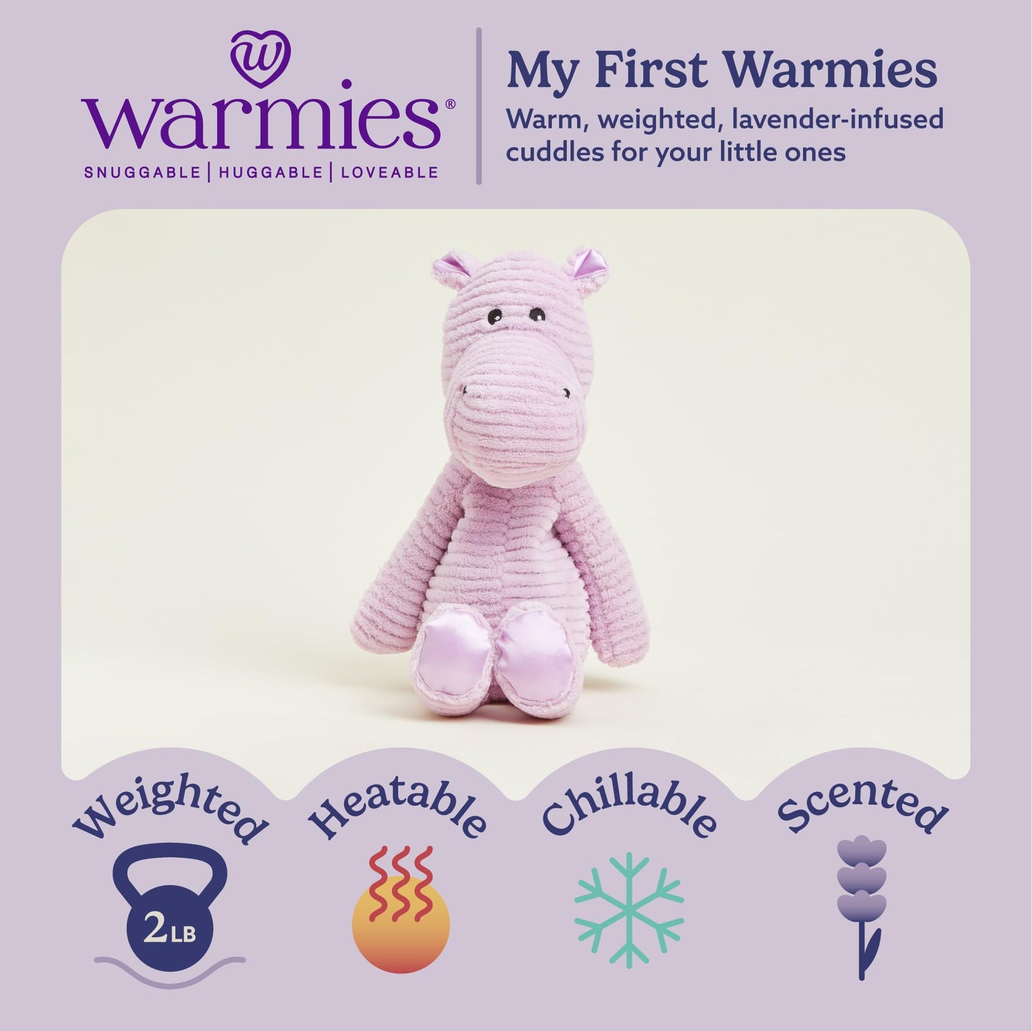 warmies Microwavable & Weighted Stuffed Animals, Hippo - Soothing Heated Stuffed Animal - Dual Heat & Chill Comfort - Calming Comfort for Adults
