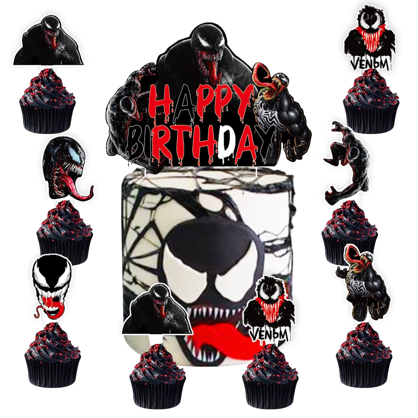 Spider Birthday Party Cake Toppers Decorations, 25 Pcs Black Spider Cake Topper and Cupcake Toppers Set, Perfect for Kids' Birthday Cakes - Superhero