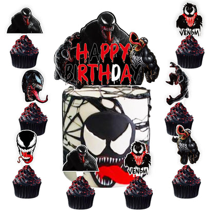Spider Birthday Party Cake Toppers Decorations, 25 Pcs Black Spider Cake Topper and Cupcake Toppers Set, Perfect for Kids' Birthday Cakes - Superhero