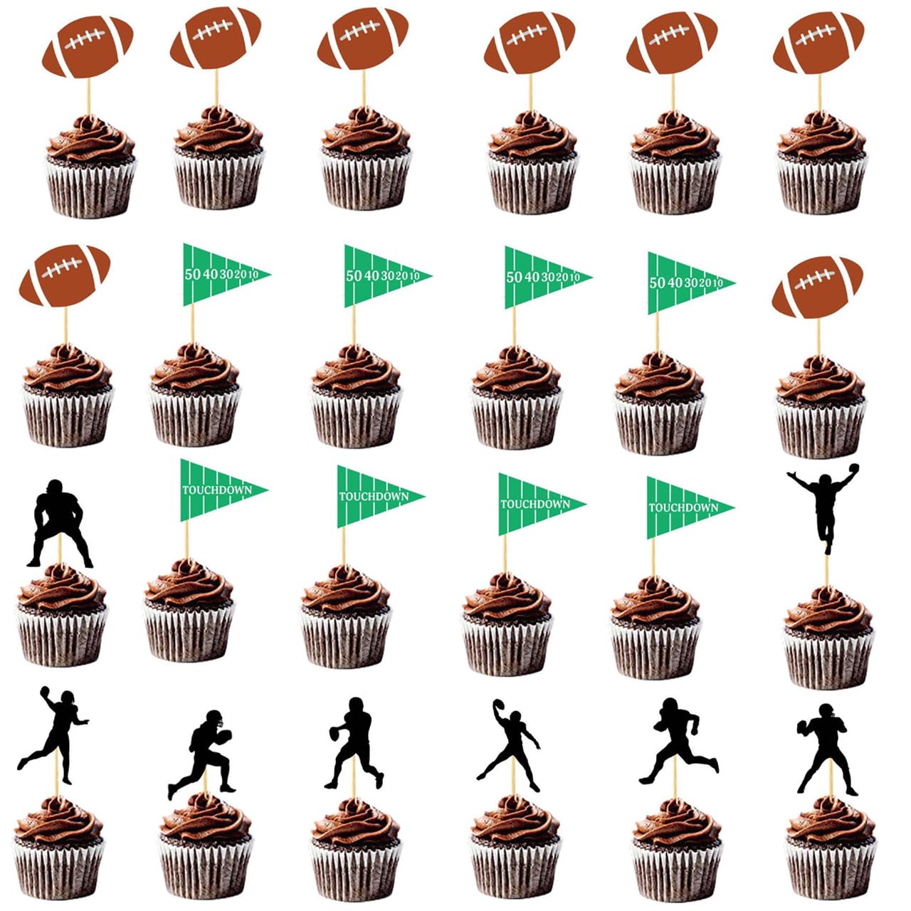 24 pcs Football Cupcake Toppers Rugby Ball Sport Super Ball Cupcake Toppers For Birthday Party (Football Party)